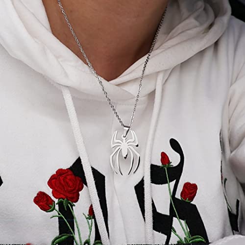 GulCean Spider Necklace for Men Women Titanium Stainless Steel Gold Silver Lightweight Fashion Anime Goth Cool Hippie Spiderman Pendant Necklace (Silver) - Image 5