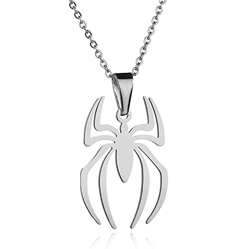 GulCean Spider Necklace for Men Women Titanium Stainless Steel Gold Silver Lightweight Fashion Anime Goth Cool Hippie Spiderman Pendant Necklace (Silver) - Image 1