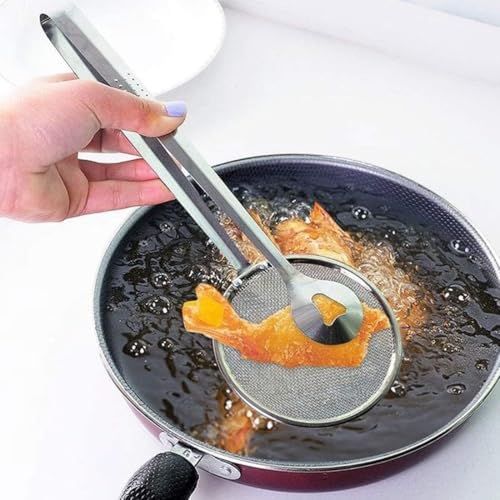 Rexez 2 in 1 Stainless Steel Fry Tool Filter Spoon with Clip, Multipurpose Snack Strainer, Oil Frying Tong, Kitchen Serving Tool for Home & Cooking Use - Image 4