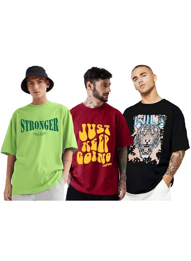 LEOTUDE Men's Oversized Half Sleeve Round Neck T-Shirt (PO3_FS49_Going-STRNR_Wild_P_Black, Maron_M) - Image 1