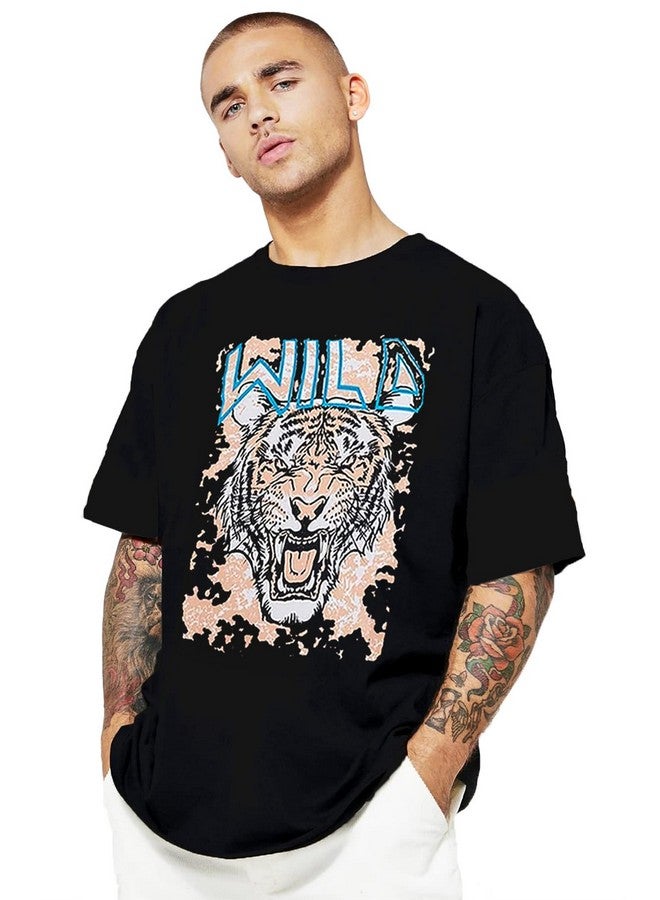 LEOTUDE Men's Oversized Half Sleeve Round Neck T-Shirt (PO3_FS49_Going-STRNR_Wild_P_Black, Maron_M) - Image 5