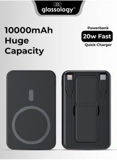 10000mAh PD 20W Magsafe Power Bank Wireless Charger with Fast Charging, Battery Pack with Built-in USB-C Cable and Adjustable Stand, for iPhone 16/15 Series, AirPods, and More