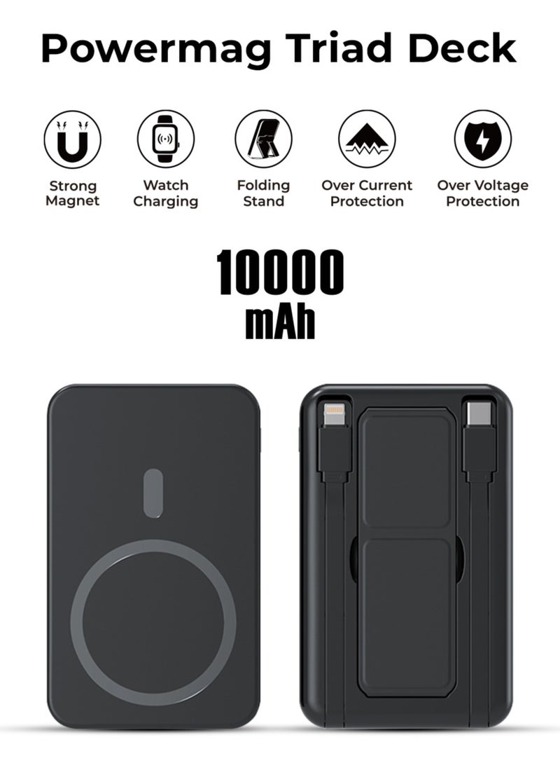 glassology - 10000mAh PD 20W Magsafe Power Bank Wireless Charger with Fast Charging, Battery Pack with Built-in USB-C Cable and Adjustable Stand, for iPhone 16/15 Series, AirPods, and More - Image 1