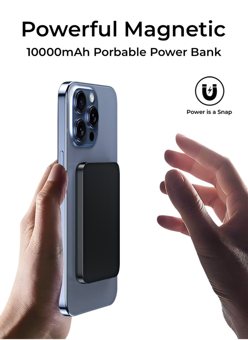 glassology - 10000mAh PD 20W Magsafe Power Bank Wireless Charger with Fast Charging, Battery Pack with Built-in USB-C Cable and Adjustable Stand, for iPhone 16/15 Series, AirPods, and More - Image 1