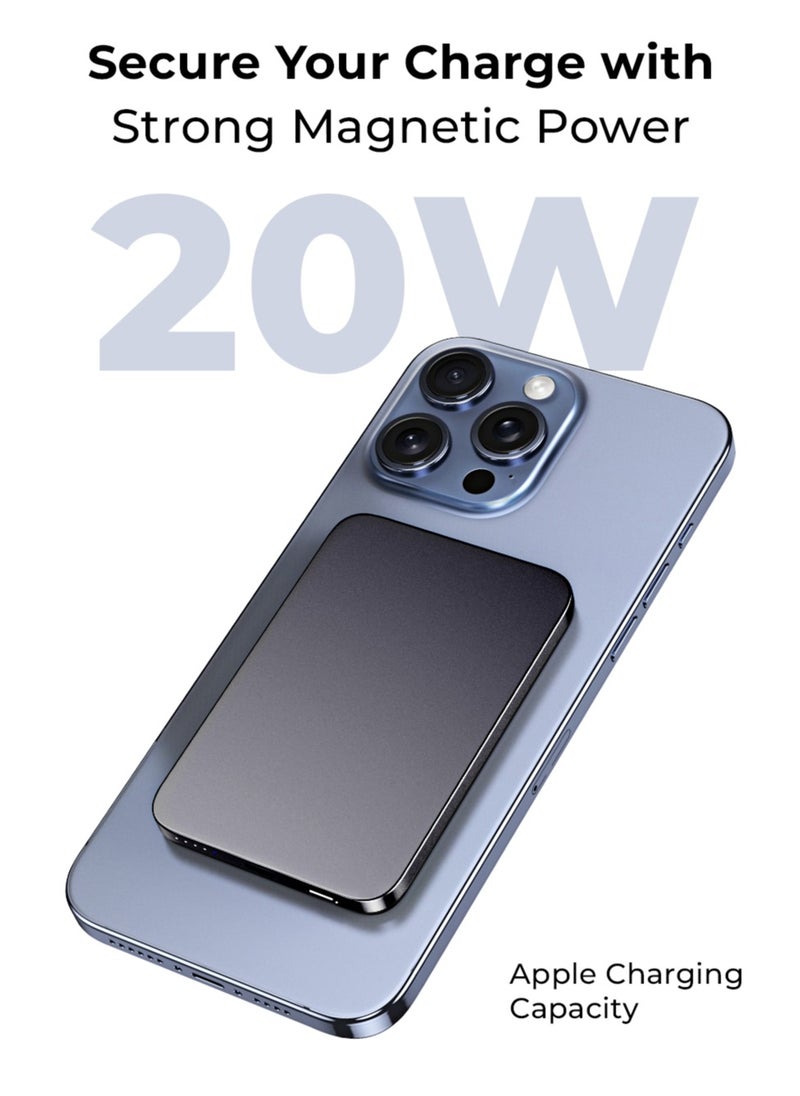 glassology - 10000mAh PD 20W Magsafe Power Bank Wireless Charger with Fast Charging, Battery Pack with Built-in USB-C Cable and Adjustable Stand, for iPhone 16/15 Series, AirPods, and More - Image 1