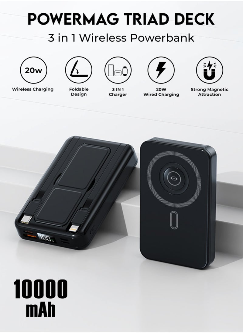 glassology - 10000mAh PD 20W Magsafe Power Bank Wireless Charger with Fast Charging, Battery Pack with Built-in USB-C Cable and Adjustable Stand, for iPhone 16/15 Series, AirPods, and More - Image 1