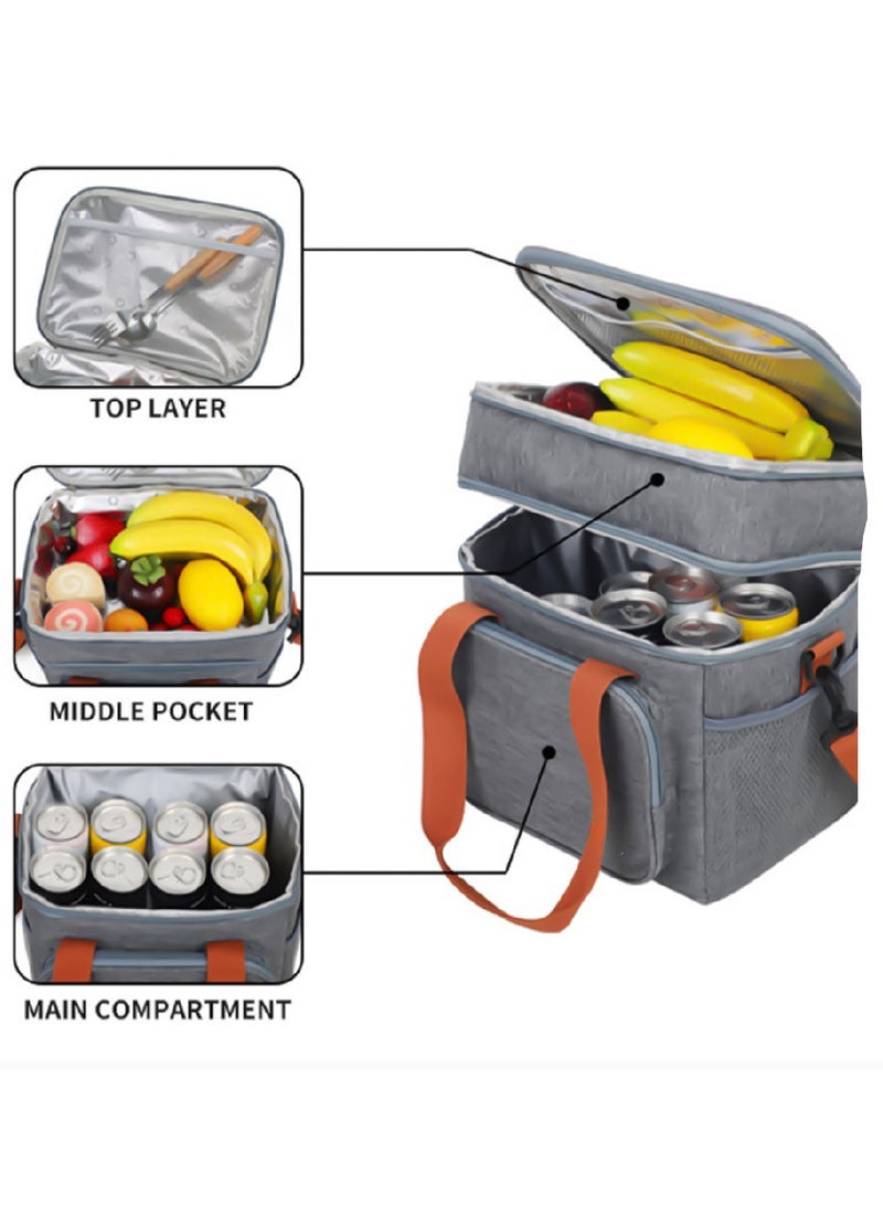MIBRU Coffee tools bag black Double Layer Thermal Lunch Bag Large Capacity Picnic Box Meal Pouch Food Insulated Cooler Delivery Bags for Women Men Kids - Image 2