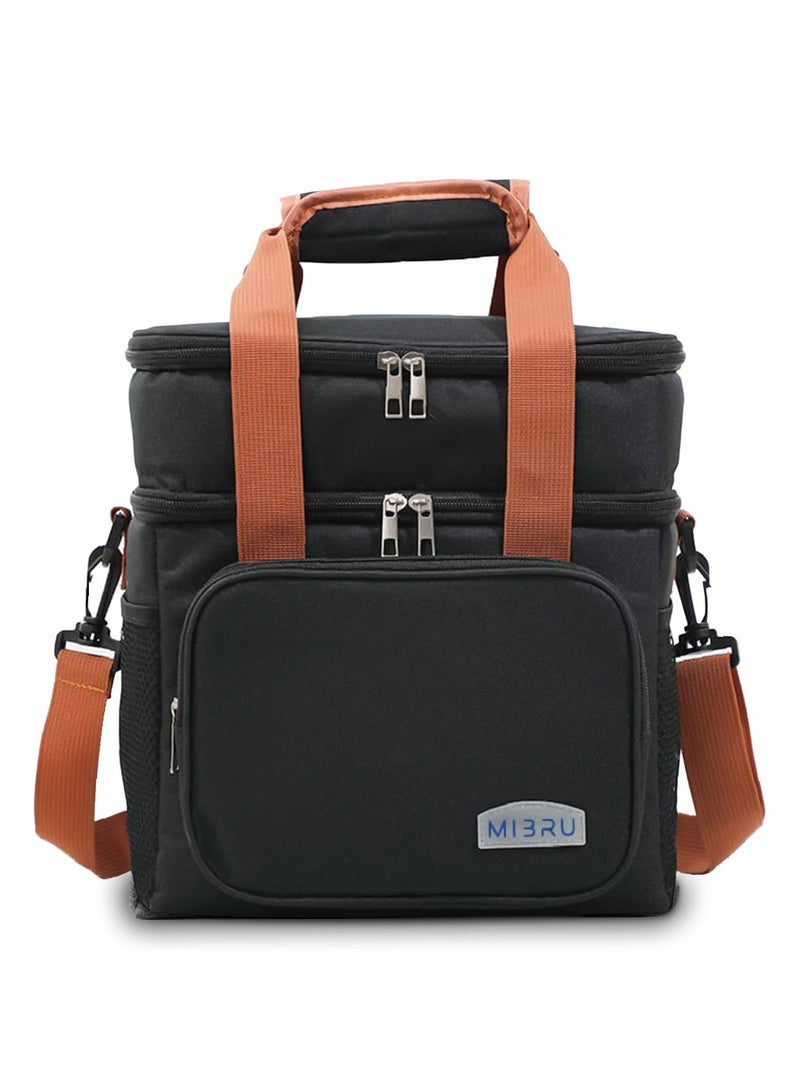 MIBRU Coffee tools bag black Double Layer Thermal Lunch Bag Large Capacity Picnic Box Meal Pouch Food Insulated Cooler Delivery Bags for Women Men Kids - Image 1