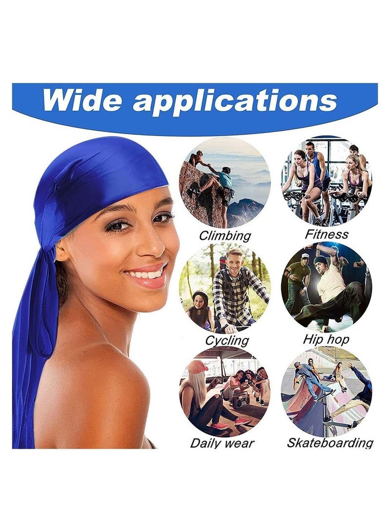 Silky Durag Men Soft Silk 360 Wave Headwrap Unisex Cap Bandana Turban Hat with Long Tail and Wide Strap for Kids Women 2 Pcs - Image 2