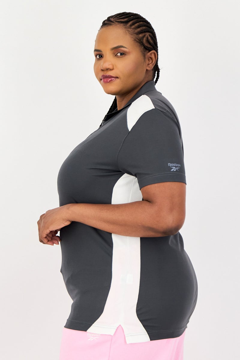 Reebok Women Sportswear Fit Short Sleeves Training Polo Shirt, Grey - Image 2