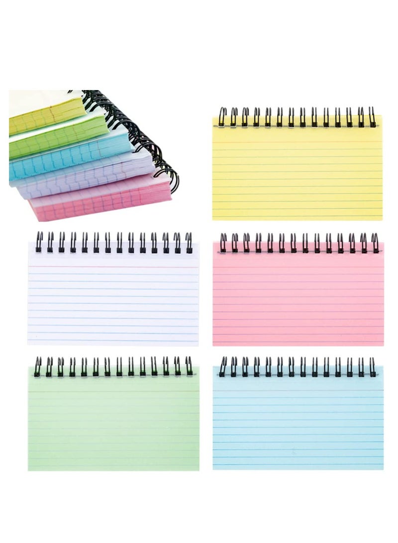 KASTWAVE 5 Colours Index Cards, 5x3 Inches Ruled Spiral Bound Rings Lined Revision Flash Record Cards for Office Meeting, School Learning, Memory, Sticky Note - Image 1