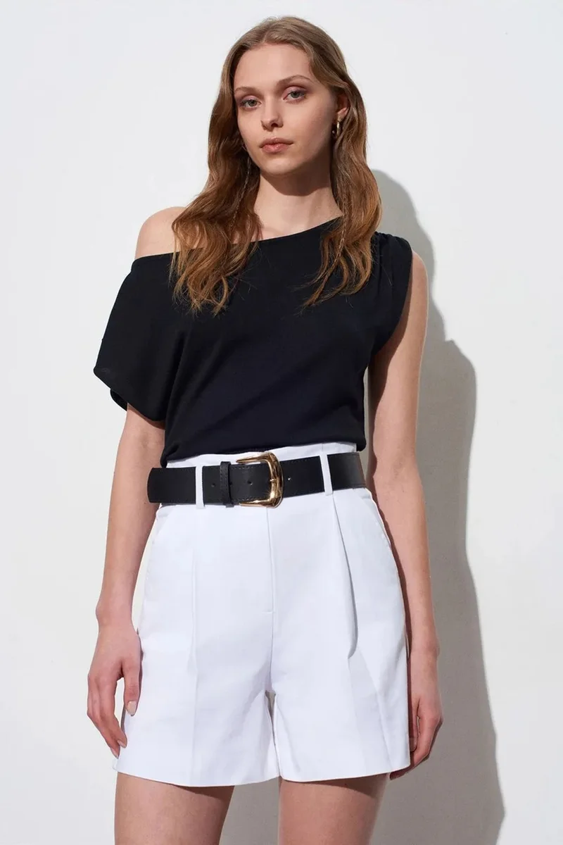 Dilvin Black DILVIN Off-Shoulder Sleeveless Crepe Blouse for Women | Best Price UAE