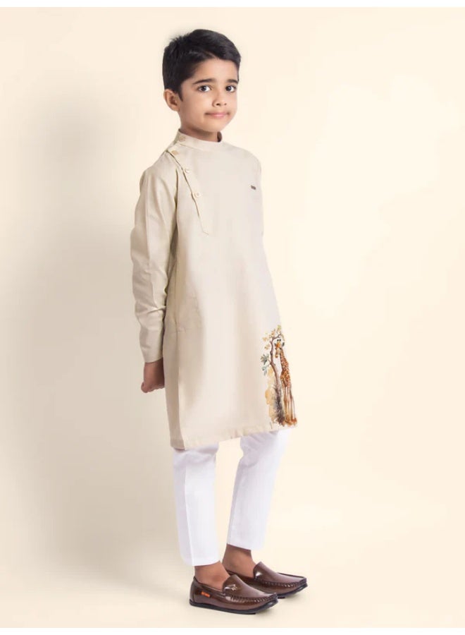 ديفويلر Boys Beige Cotton Kurta with Printed Design - Image 4