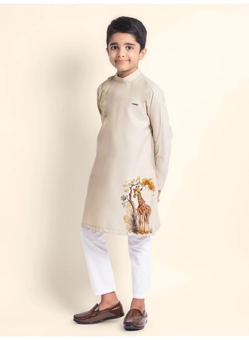 ديفويلر Boys Beige Cotton Kurta with Printed Design - Image 5