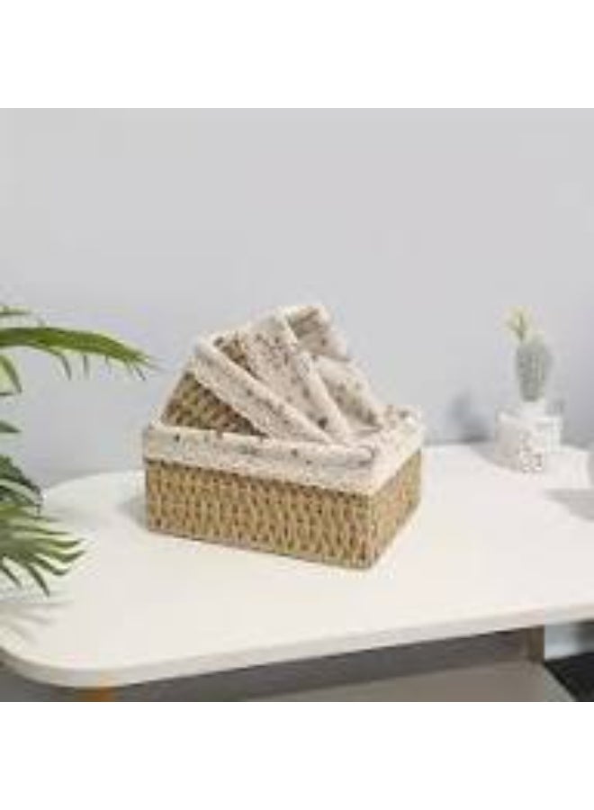 Rattan Storage Basket Set for Organizing Storage Shelves, Woven Rectangular Decorative Basket with Removable Liner - Image 1