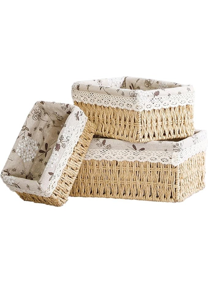 Rattan Storage Basket Set for Organizing Storage Shelves, Woven Rectangular Decorative Basket with Removable Liner - Image 2