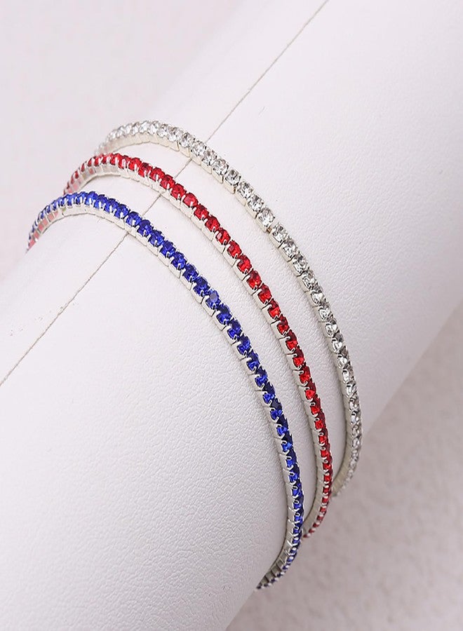 INENIMARTJ USA American Flag Rhinestone Bracelet for Women 4th of July Bracelets Patriotic Bracelets 3pcs Red White Blue Zircon Tennis Bracelets Independence Day Jewelry (red white blue) - Image 2