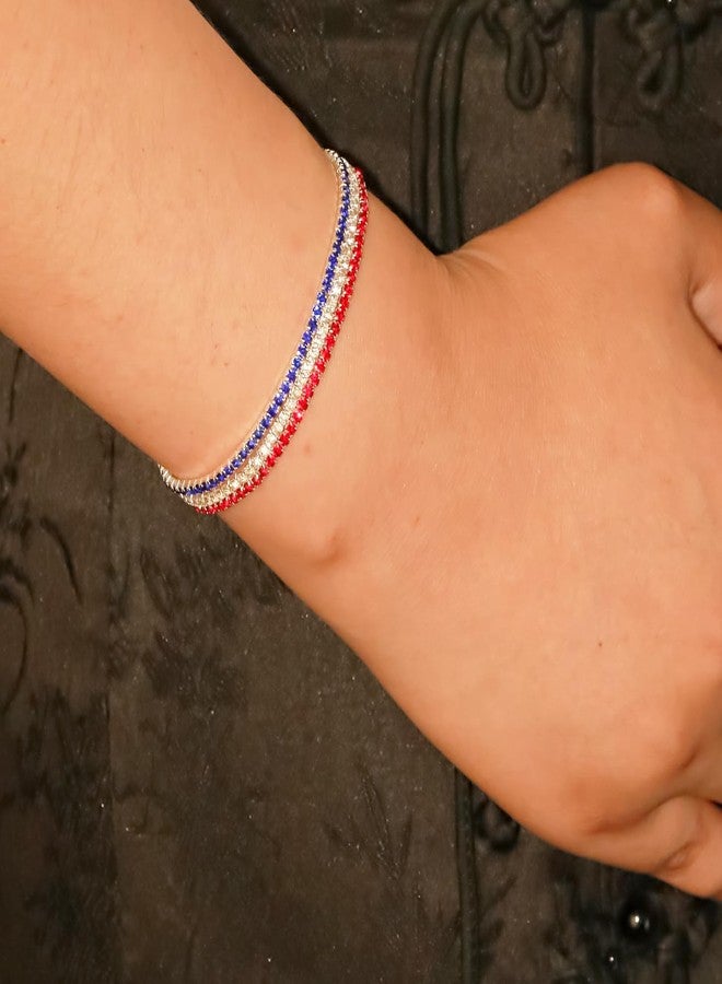 INENIMARTJ USA American Flag Rhinestone Bracelet for Women 4th of July Bracelets Patriotic Bracelets 3pcs Red White Blue Zircon Tennis Bracelets Independence Day Jewelry (red white blue) - Image 3