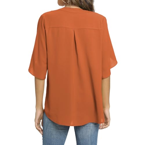 Funlingo Womens Tops Short Sleeve Work Tunic Chiffon Shirts V Neck Dressy Casual Summer Blouses Business Fall Outfits Brown L - Image 4