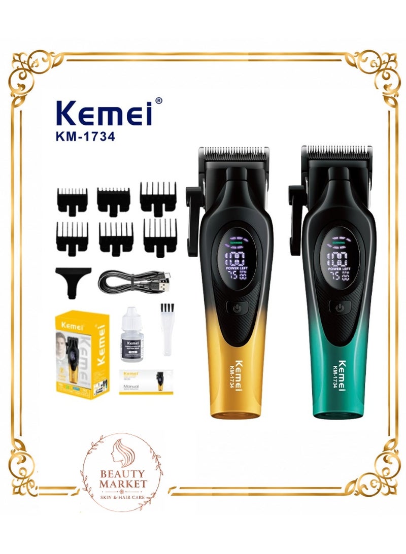 Kemei Km-1734 Professional Rechargeable Hair Clipper with LCD Display MultiColor - Image 1