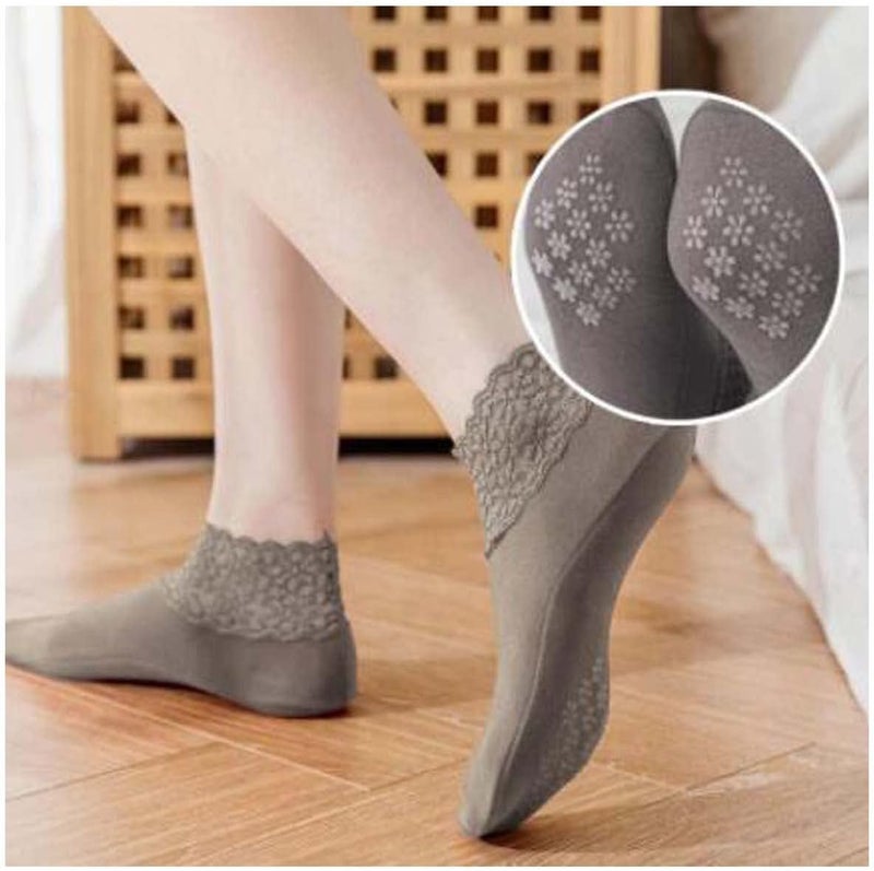 ويوبلز جوارب نسائية قصيرة، جوارب دانتيل مكشكشة مريحة، جوارب دانتيل، جوارب سيليكون مانعة للانزلاق ودافئة (رمادي) - Image 1