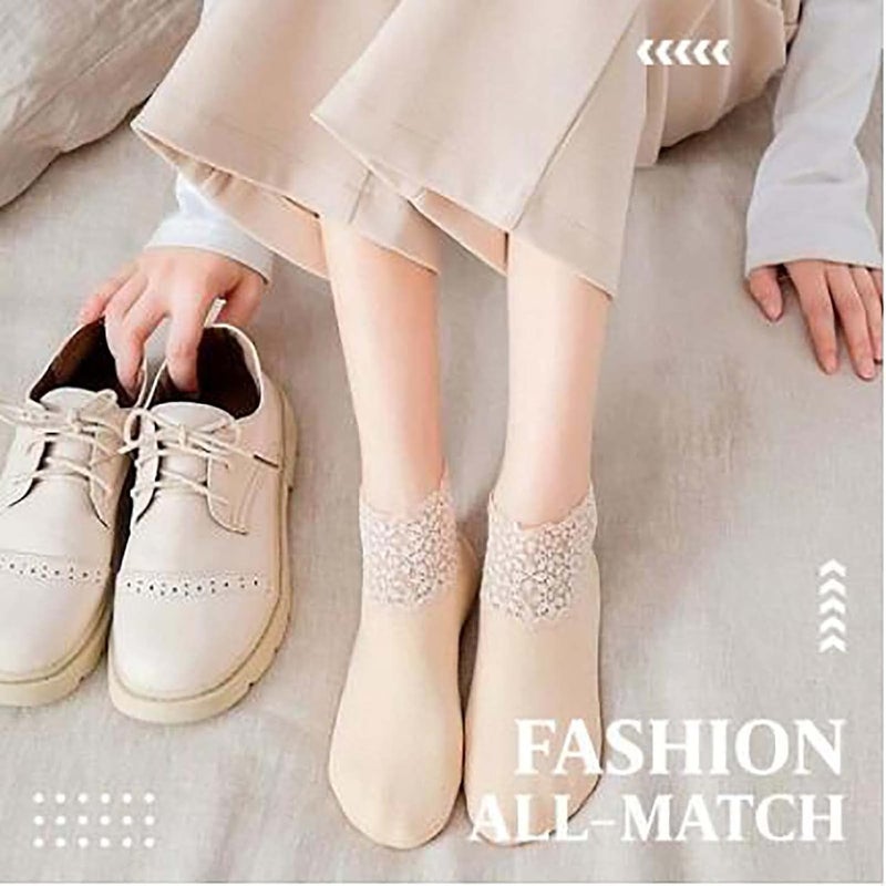 ويوبلز جوارب نسائية قصيرة، جوارب دانتيل مكشكشة مريحة، جوارب دانتيل، جوارب سيليكون مانعة للانزلاق ودافئة (رمادي) - Image 5