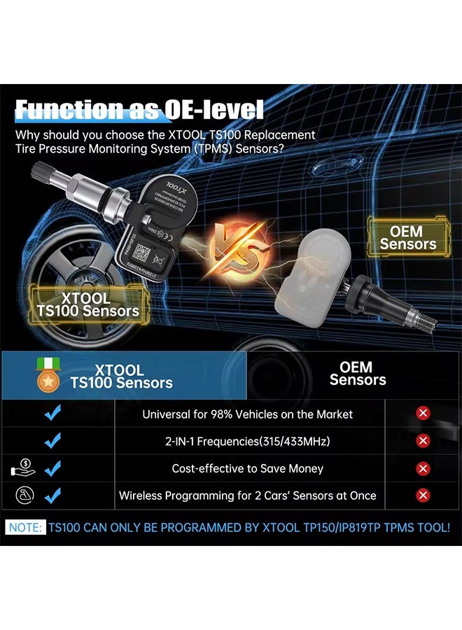 XTOOL TS100 Sensor 2 in 1 315MHz 433MHz TPMS Sensor Tire Repair Tools TPMS Scanner Pressure Monitor Tester Work on TP150 IP819TP - Image 3