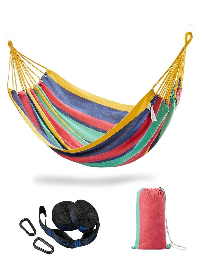 CHULIM Brazilian Double Hammock with Tree Straps,Extra Large 94x63IN,2 Persons Hammock for Backyard Patio Outdoor and Indoor,450lbs Weight Capacity,Soft Woven Cotton Fabric - Aqua Bule Stripe - Image 1