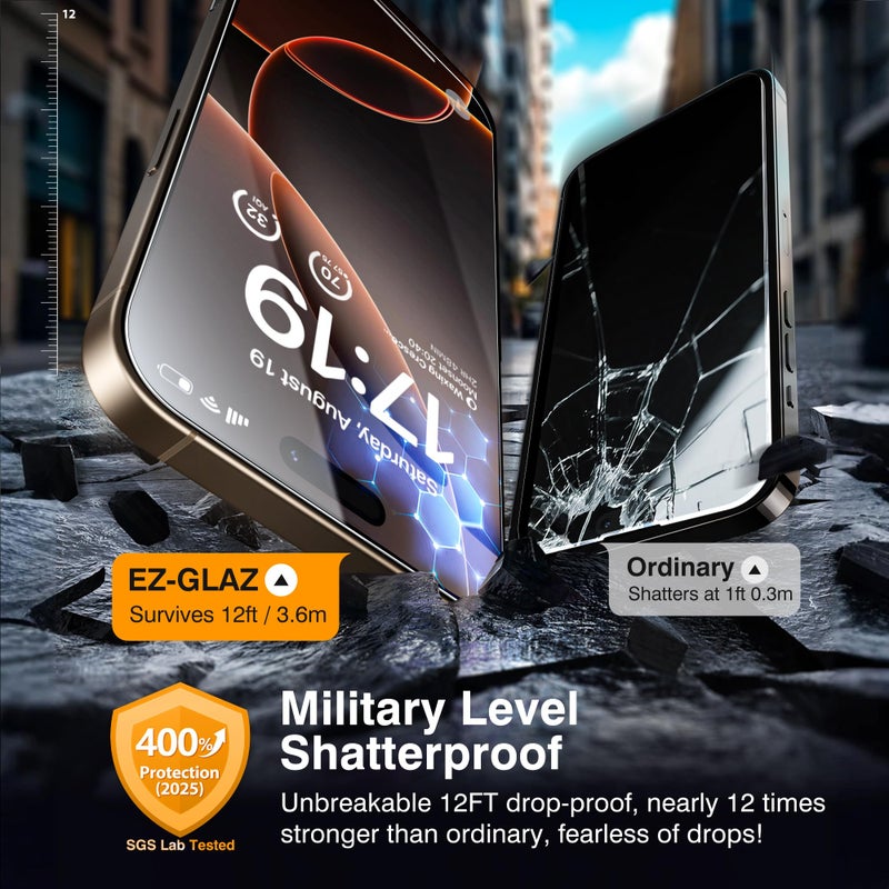 EZ-GLAZ- 4 Pack for iPhone 16 Pro Max Screen Protector[6.9"] With 2 Pack Camera Lens Protector, 9H+ Hardness 12FT Military Grade Shatterproof Scratch Resistant Durable Tempered Glass Film with Flawless Fit Kit, HD Clear - Image 5