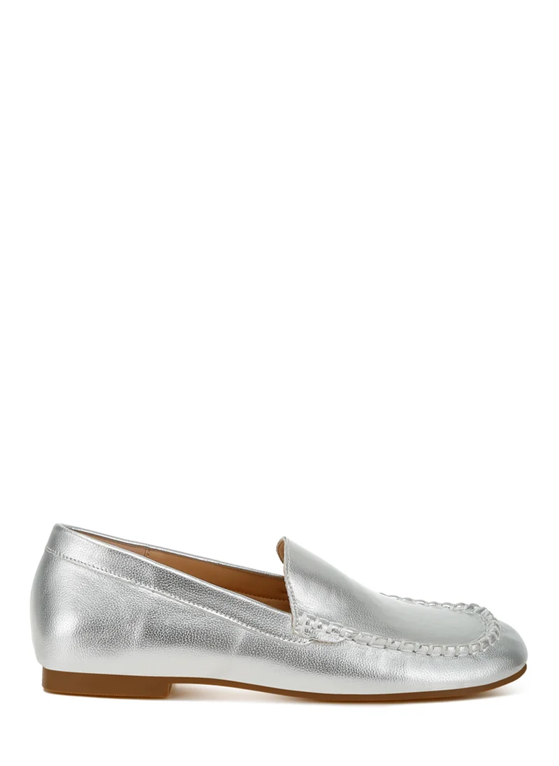 London Rag Metallic Pleather Loafers in Silver