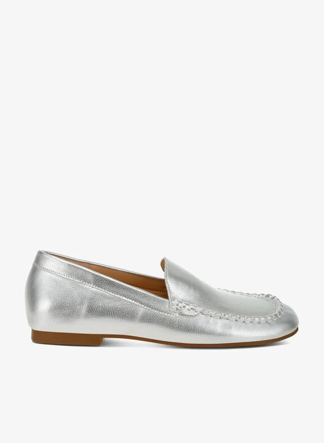 Metallic Pleather Loafers in Silver