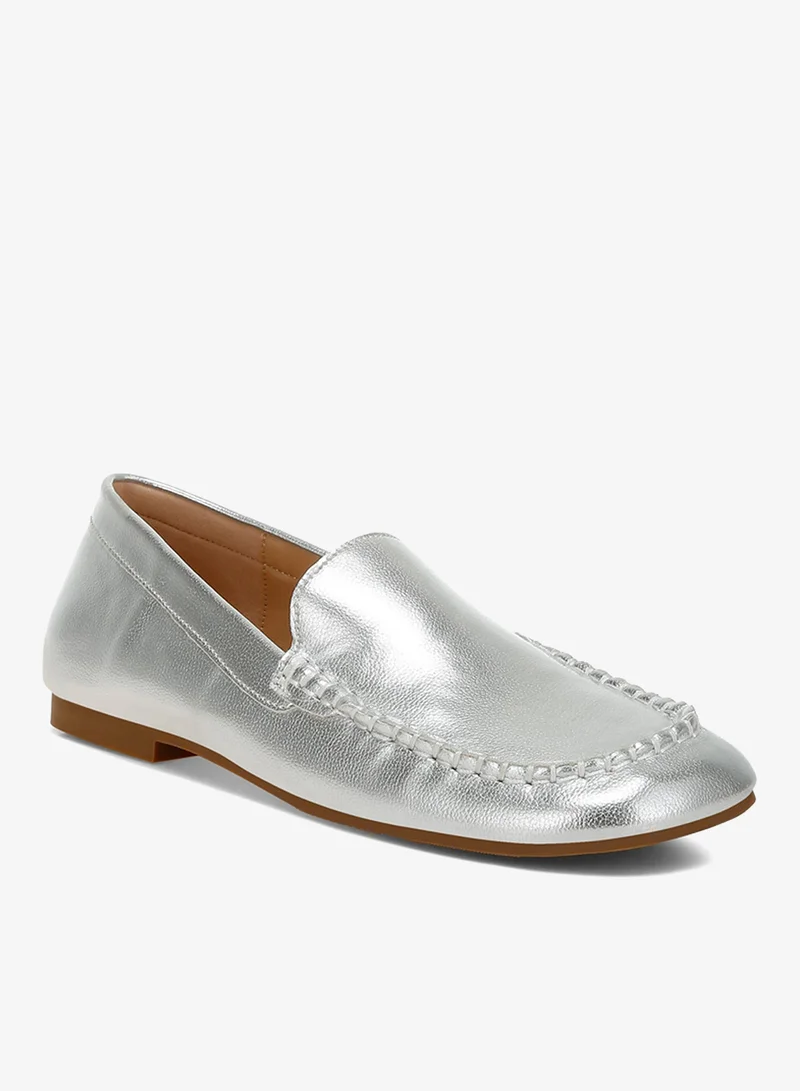 London Rag Silver Metallic Pleather Loafers in Silver for Women | Best Price UAE