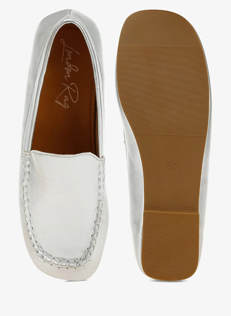London Rag Silver Metallic Pleather Loafers in Silver for Women | Best Price UAE