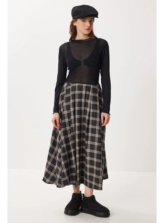 Lovely Istanbul Checkered Pleated Woven Skirt LXA0032 ANTHRACITE VISION.