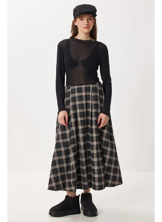 Lovely Istanbul Checkered Pleated Woven Skirt LXA0032 ANTHRACITE VISION.