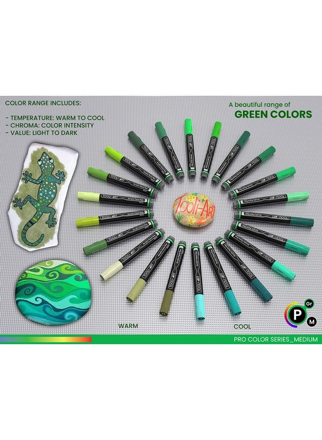 TOOLI-ART 22 Acrylic Paint Markers Paint Pens Pro Color Series Set 3Mm Medium Tip For Rock Painting Glass Mugs Wood Metal Glass Paint Canvas Diy. Non Toxic Waterbased Quick Drying (Greens) - Image 5