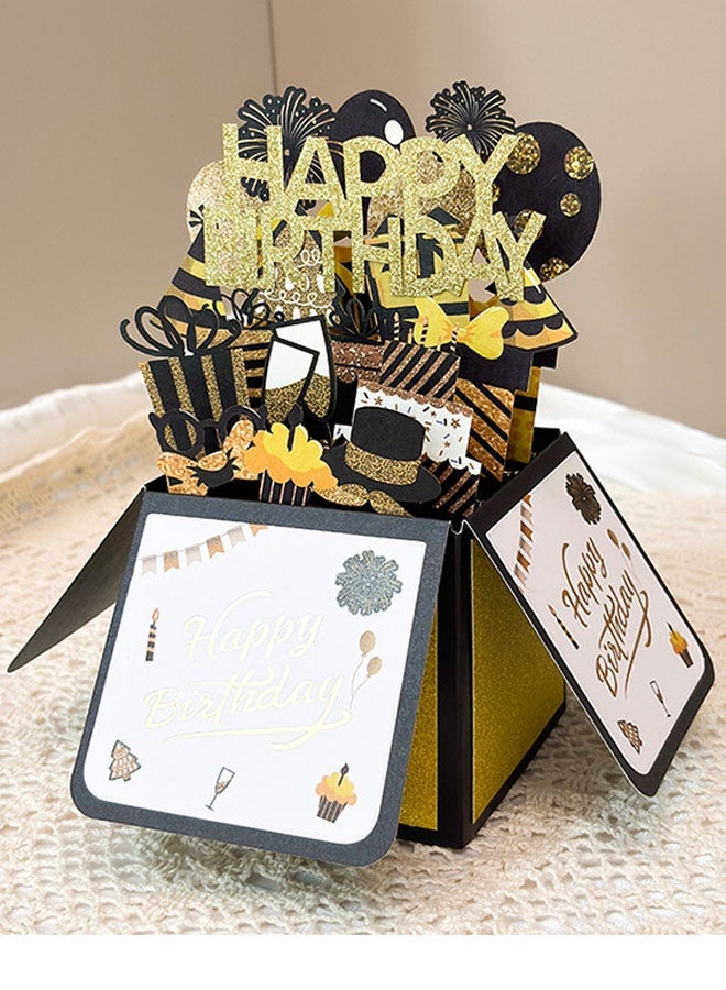 3D Box Black Gold Greeting Card with Envelope Happy Birthday Card Pop Up Creative Folding Blessing Card - Image 5