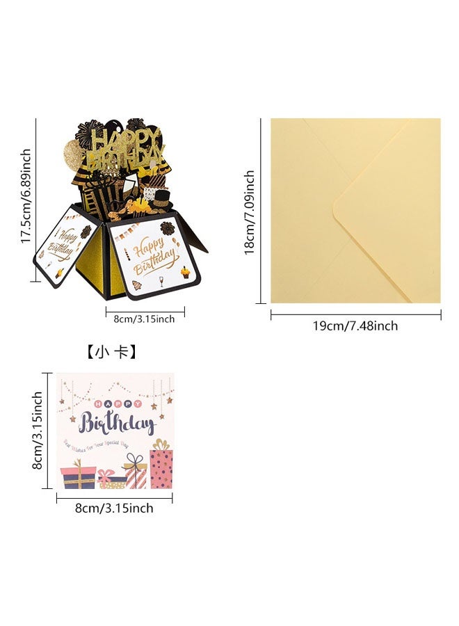3D Box Black Gold Greeting Card with Envelope Happy Birthday Card Pop Up Creative Folding Blessing Card - Image 2