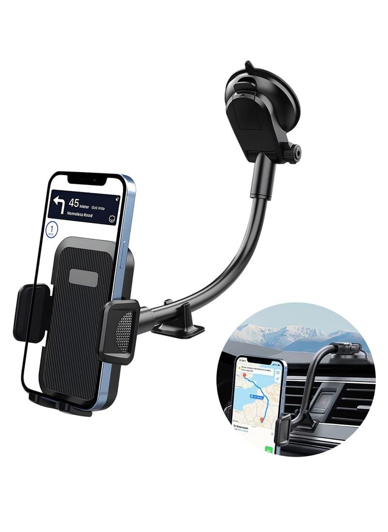 X-level Long Arm Car Phone Holder Dashboard Windshield Air Vent Car Phone Mount Anti Shake Strong Suction Car Mobile Holder Rotatable Car Phone Stand Cell Phone Holder for Car with Air Vent Clip For All Phone  - Image 1