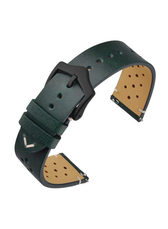 ANNEFIT Vintage Leather Watch Strap 18mm, Quick Release Replacement Band for Men and Women with Black Buckle (Deep Pine)  - Image 1