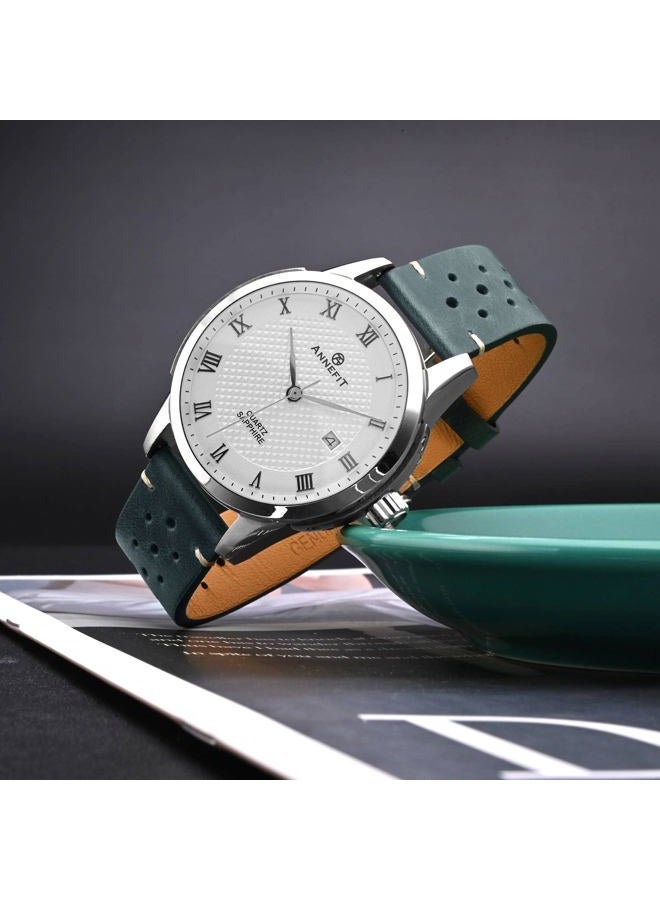 ANNEFIT Vintage Leather Watch Strap 18mm, Quick Release Replacement Band for Men and Women with Black Buckle (Deep Pine)  - Image 2