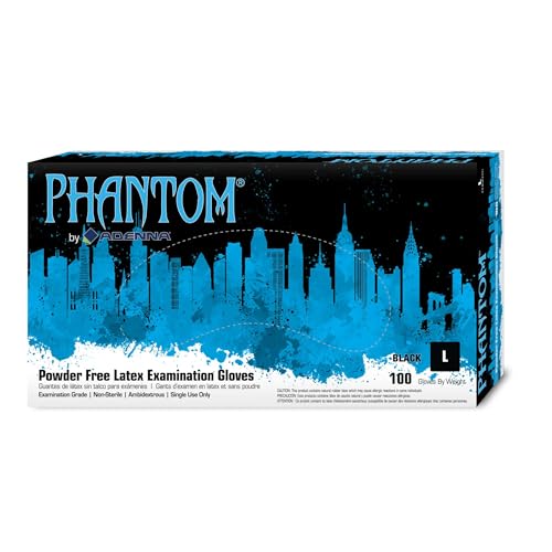 Adenna PHM916 Phantom 6 Mil Powder-Free Latex Gloves, Medical Grade, Black, Large, Box of 100 - Image 1