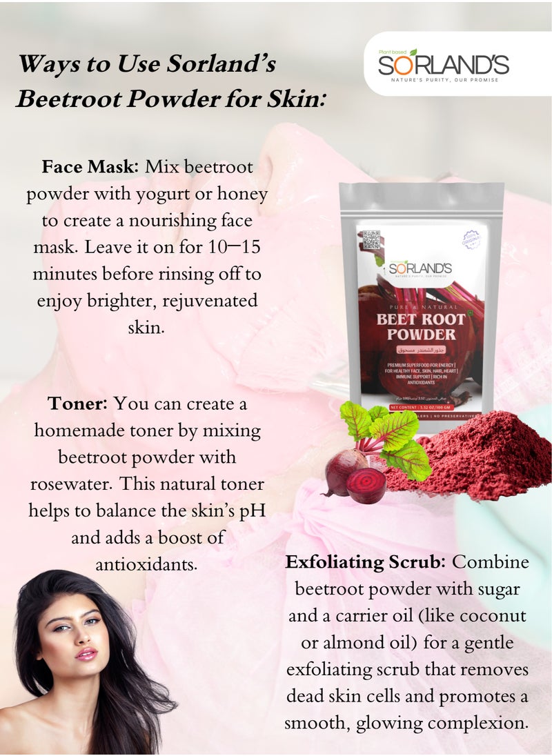 Sorland's - Pure Beet Root Powder -100 Gram For Healthy Skin Tone And Shiny Hair - Image 1