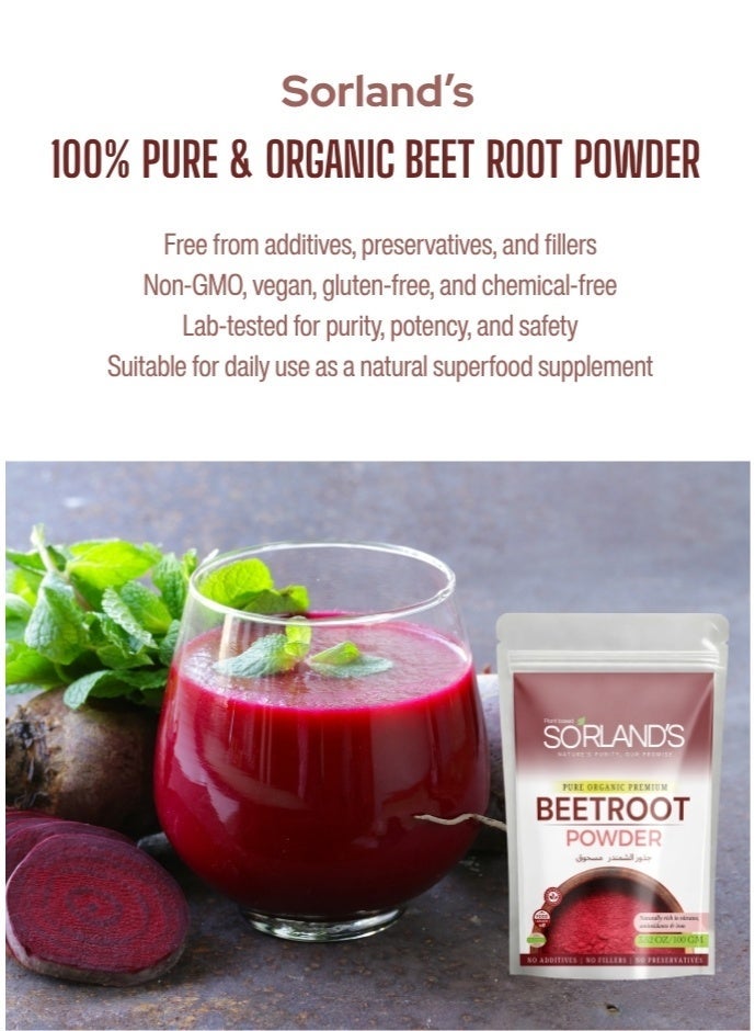 Sorland's Pure Beet Root Powder -100 Gram (100% Natural | No Additives | Nutrient-Rich Superfood) - Image 3