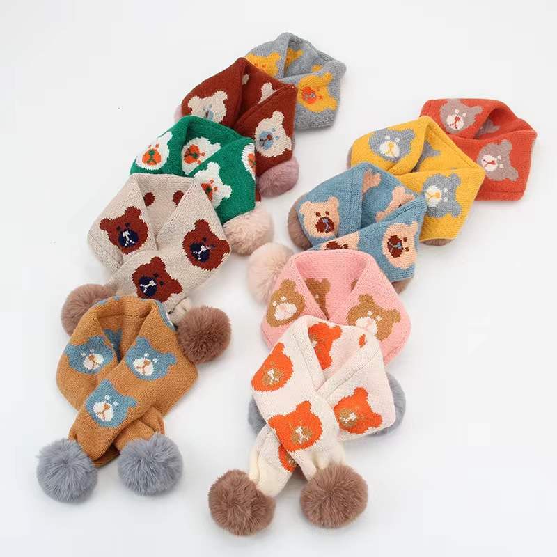 South Korea Children'S Scarf Trendy New Boys And Girls Knitted Wool Bear Scarf Cross Children'S Wool Cartoon Scarf - Image 1