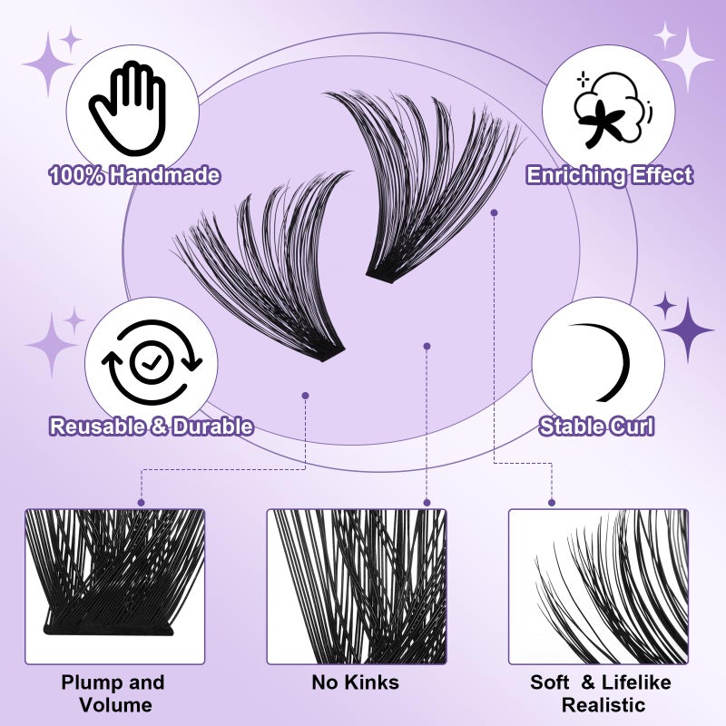 B&qaugen Lash Clusters 90D Individual Lashes 280PCS Eyelash Clusters Supersoft D Curl Cluster Eyelash Extensions 10-18 Mixed Eyelash Extension Wispy Volume Cluster Lashes DIY at Home (90D-D-10-18MIX) - Image 3