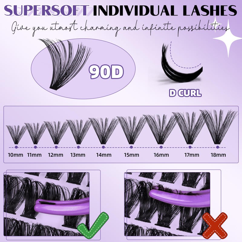 B&qaugen Lash Clusters 90D Individual Lashes 280PCS Eyelash Clusters Supersoft D Curl Cluster Eyelash Extensions 10-18 Mixed Eyelash Extension Wispy Volume Cluster Lashes DIY at Home (90D-D-10-18MIX) - Image 4