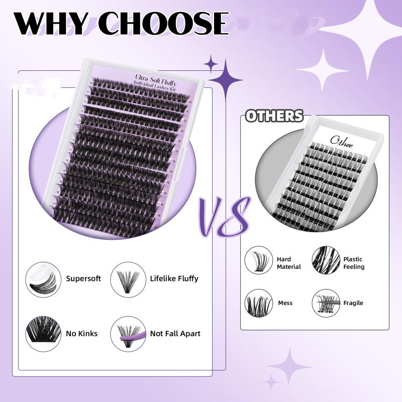 B&qaugen Lash Clusters 90D Individual Lashes 280PCS Eyelash Clusters Supersoft D Curl Cluster Eyelash Extensions 10-18 Mixed Eyelash Extension Wispy Volume Cluster Lashes DIY at Home (90D-D-10-18MIX) - Image 5