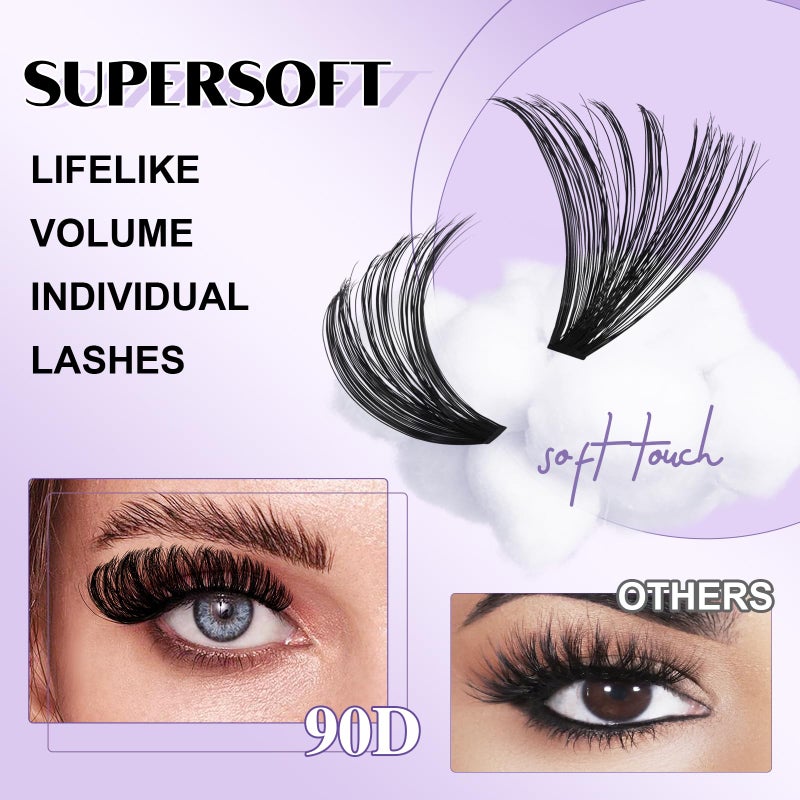 B&qaugen Lash Clusters 90D Individual Lashes 280PCS Eyelash Clusters Supersoft D Curl Cluster Eyelash Extensions 10-18 Mixed Eyelash Extension Wispy Volume Cluster Lashes DIY at Home (90D-D-10-18MIX) - Image 2