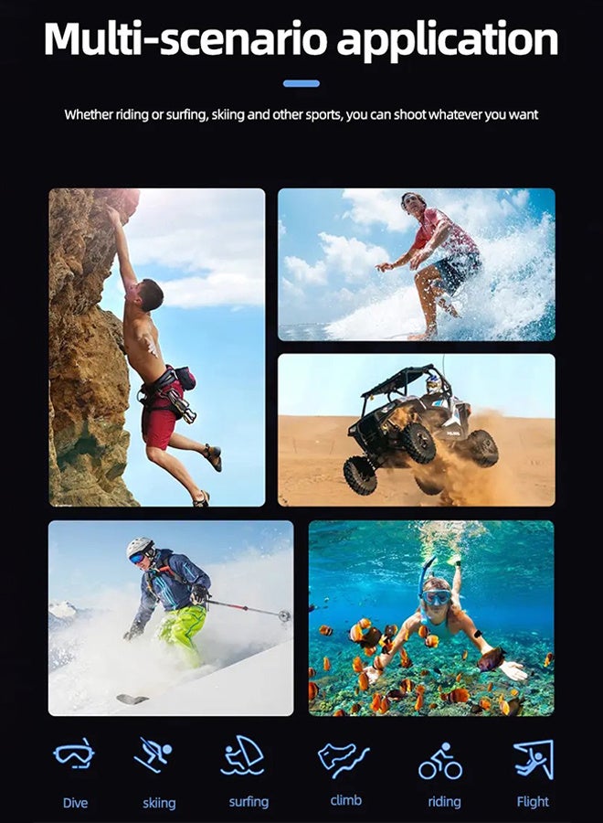 Generic Waterproof Action Camera 4K HD 2.4G Wifi 150° Wide Angle Sport Video Cameras,included 128G Card, 1800mAh Battery 20MP Photos Anti-shake Vlog Cam - Image 3